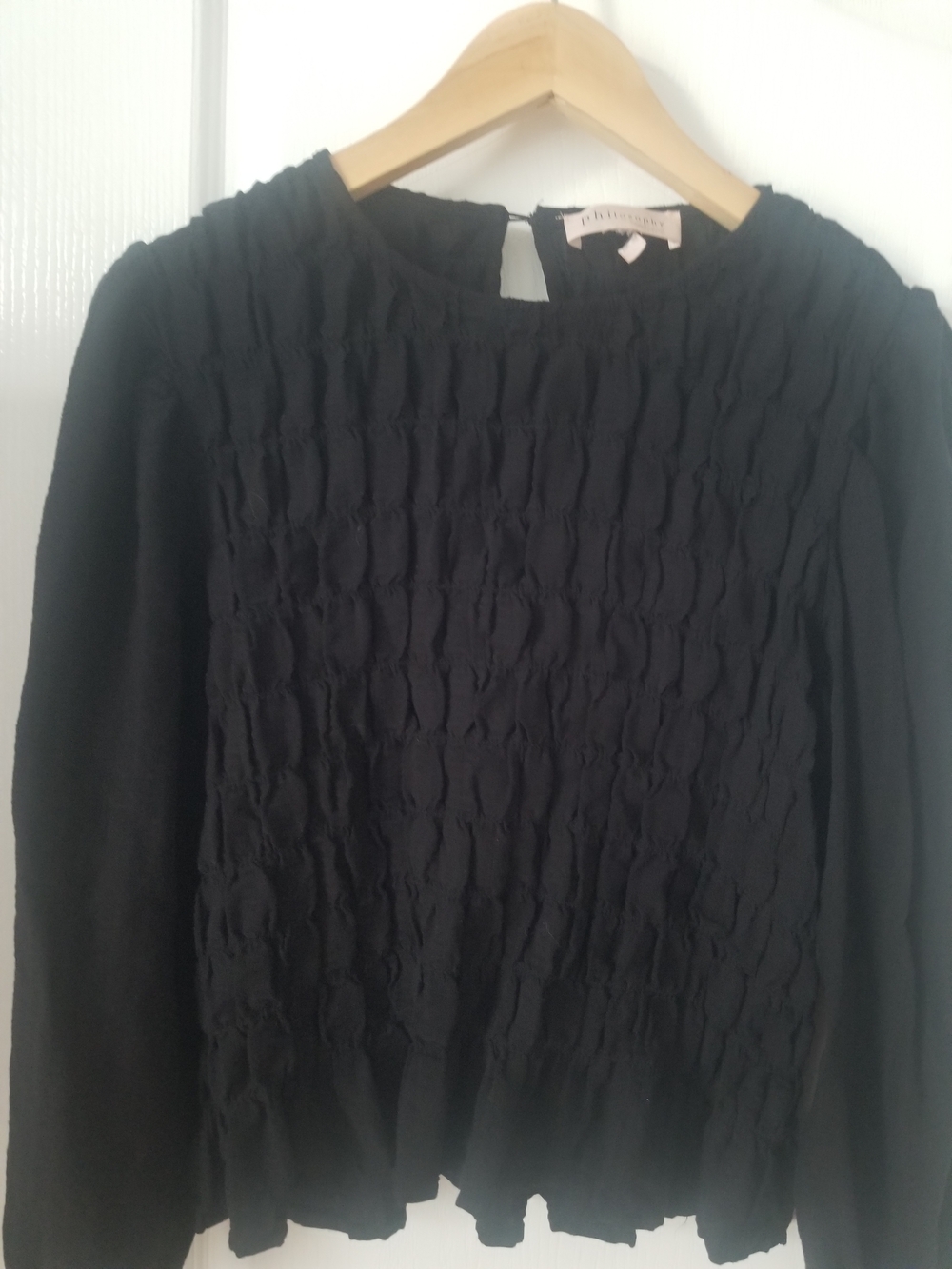 Smocked Black Long-Sleeve Women's Blouse